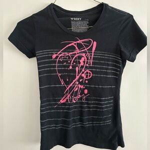 Roxy Black Tee with Pink Abstract Design